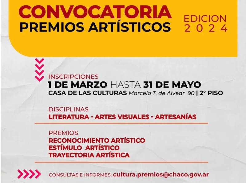 Hasta el 31 de mayo se recibirán postulaciones para los Premios Artísticos Hasta el 31 de mayo se recibirán postulaciones para los Premios Artísticos
