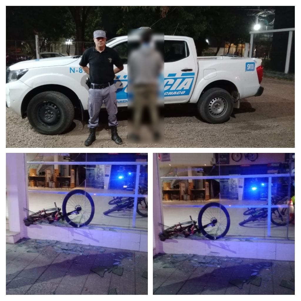 Rompió la vidriera de un local comercial para intentar robarse una bicicleta Rompió la vidriera de un local comercial para intentar robarse una bicicleta