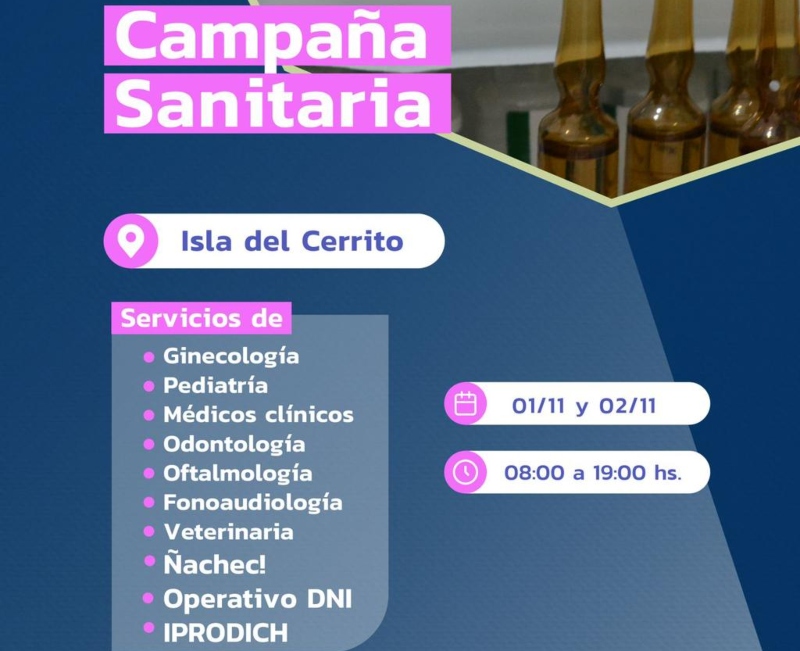 Este viernes y sábado, campaña sanitaria de atención gratuita en la Isla del Cerrito Este viernes y sábado, campaña sanitaria de atención gratuita en la Isla del Cerrito