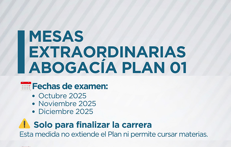 La UNCAus informa sobre fechas de exámenes para alumnos de abogacía del Plan 01 La UNCAus informa sobre fechas de exámenes para alumnos de abogacía del Plan 01