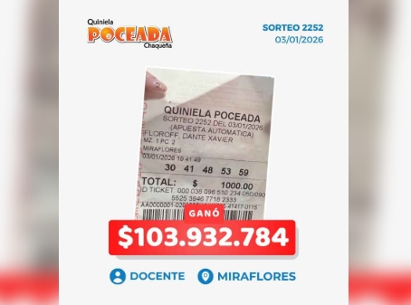 Una docente de Miraflores ganó casi 4 millones en la Quiniela Poceada Una docente de Miraflores ganó casi 4 millones en la Quiniela Poceada