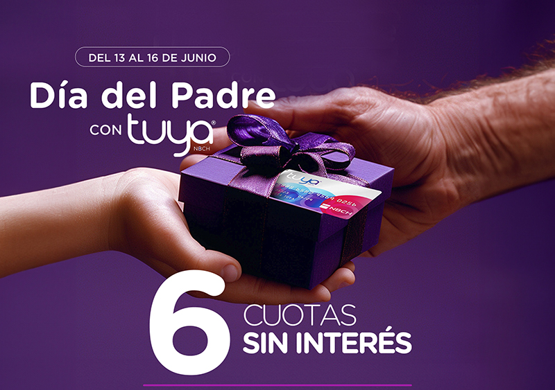 Comenzó la promoción Día del Padre con Tuya: 6 cuotas sin interés en comercios adheridos Comenzó la promoción Día del Padre con Tuya: 6 cuotas sin interés en comercios adheridos
