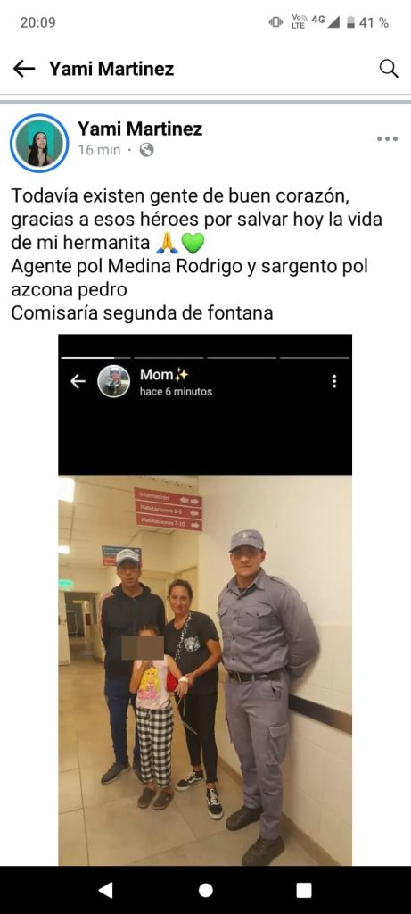 Asistieron a una niña en situación de emergencia en Fontana