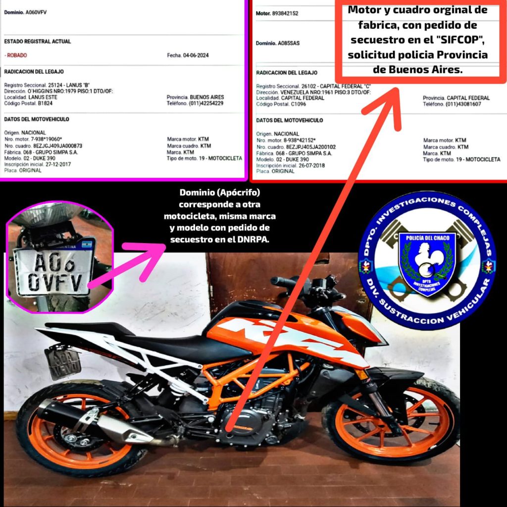 Circulaba por Resistencia con una moto robada a mano armada en Buenos Aires