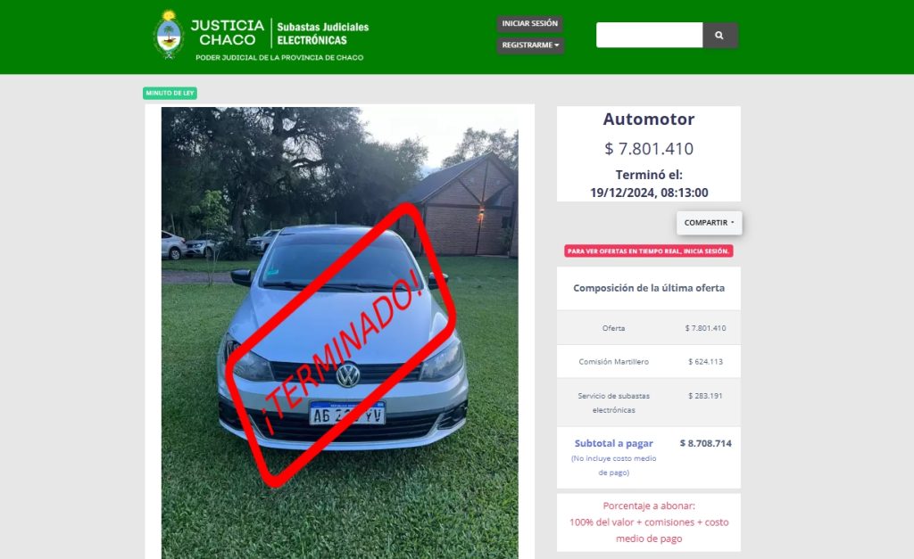 Adjudicaron la primera subasta judicial electrónica realizada en el Chaco