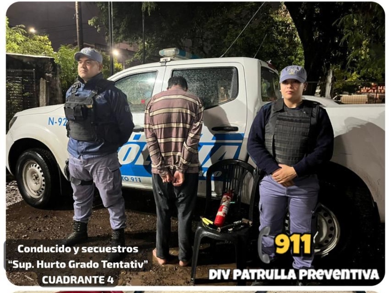 Fue sorprendido dentro de una vivienda: tenía un matafuegos, una pinza y un martillo Fue sorprendido dentro de una vivienda: tenía un matafuegos, una pinza y un martillo