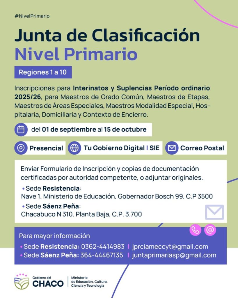 Las Juntas de Clasificación de Nivel Primario abren inscripciones a interinatos y suplencias
