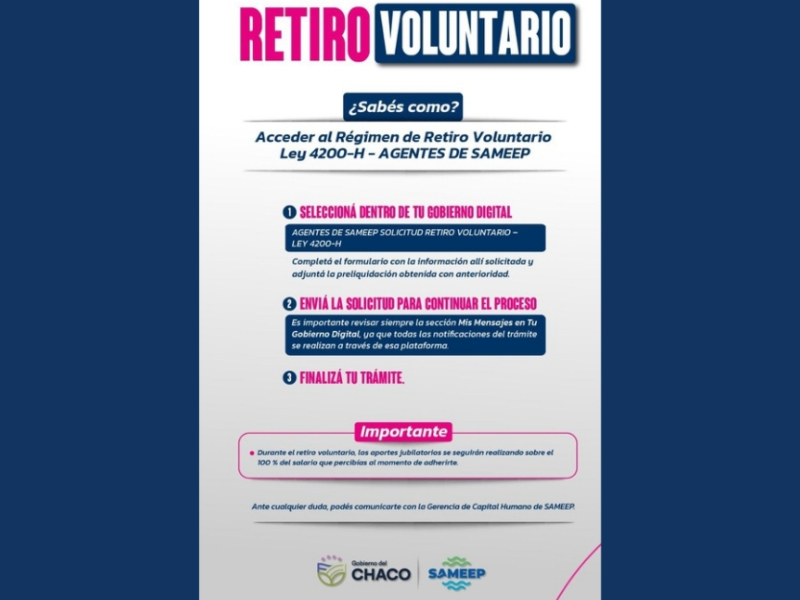 Sameep adhirió al régimen de retiros voluntarios en la administración pública Sameep adhirió al régimen de retiros voluntarios en la administración pública